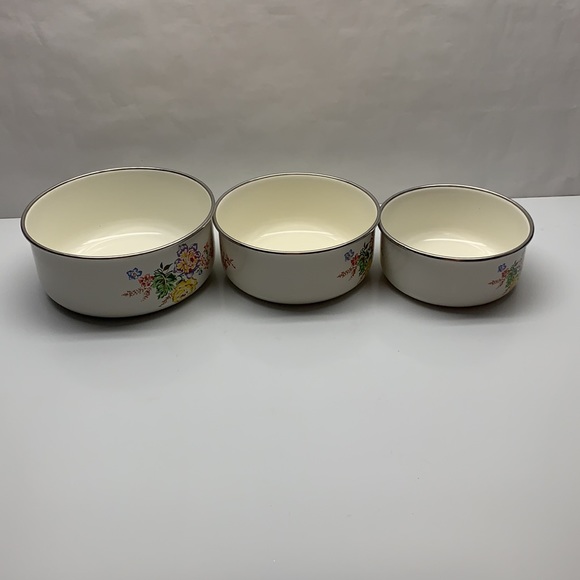Vintage Kobe Enamel Nesting Bowls set 3 Roses - Picture 8 of 11